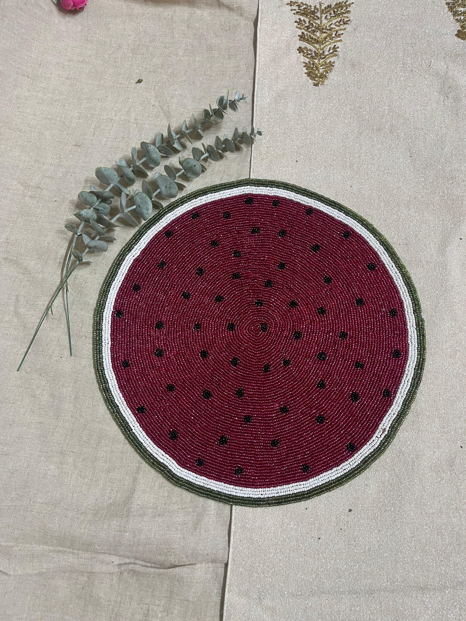 Sweet Summer Hand-Beaded Watermelon Round Placemat