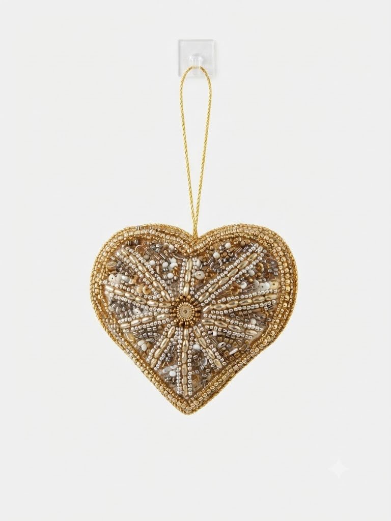 Gilded Sunburst Beaded Heart Hanging Decor