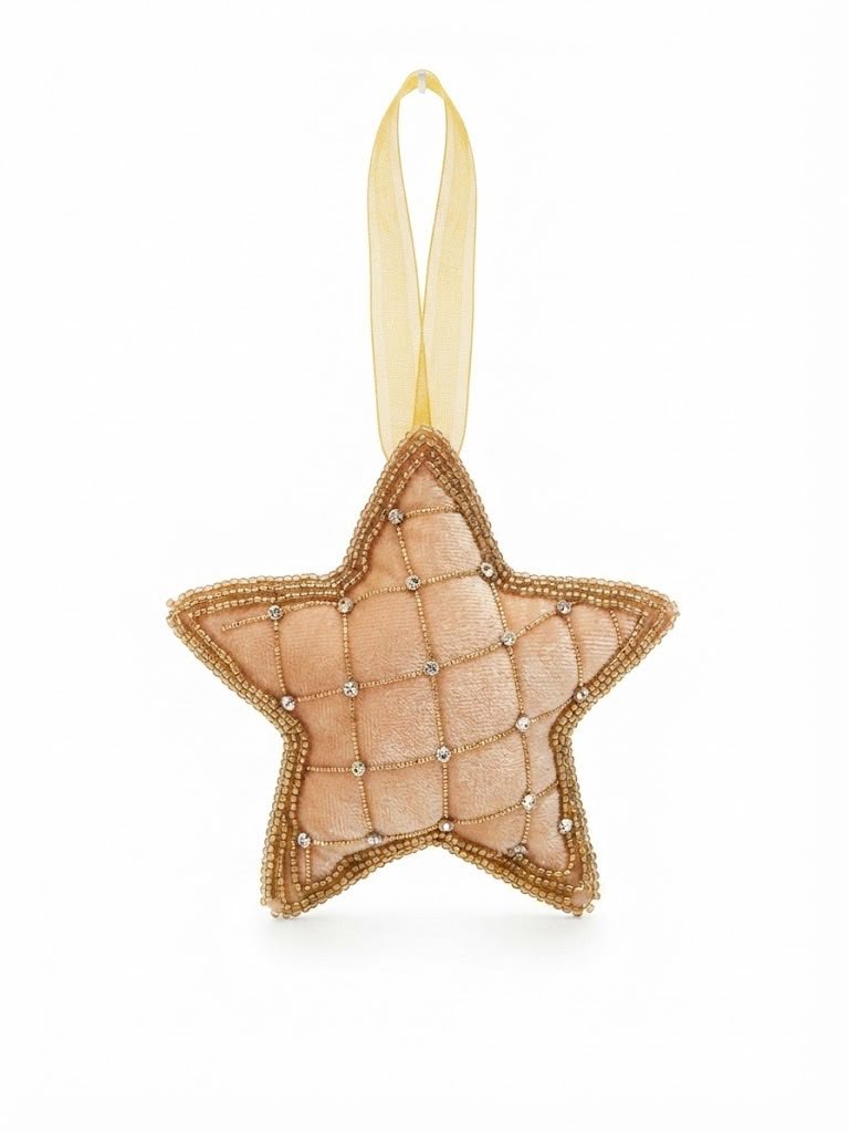 Champagne Velvet & Quilted Crystal Star Hanging Decor