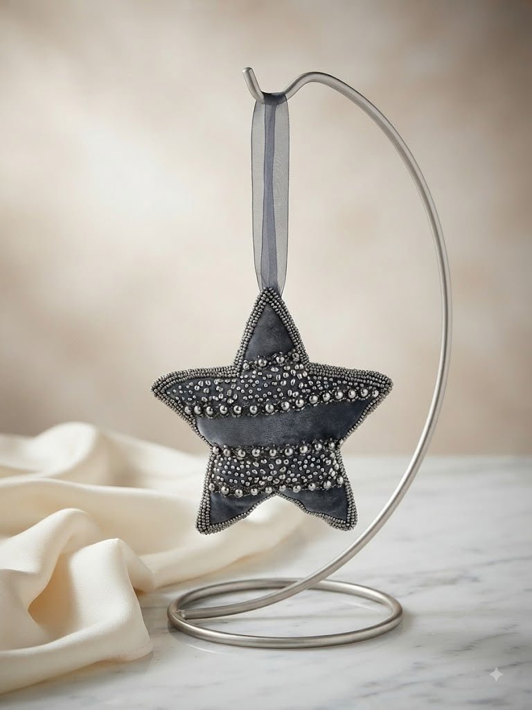 Grey-blue embellished star hanging decor piece