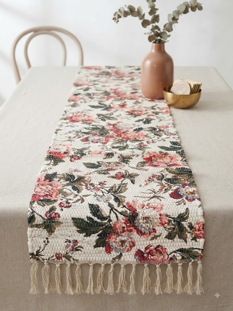Vintage Rose Hand-Woven Table Runner