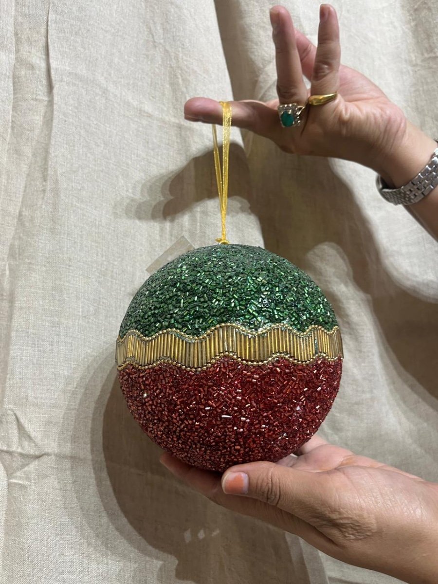Hand-Beaded Tri-Color Bauble Hanging Decor