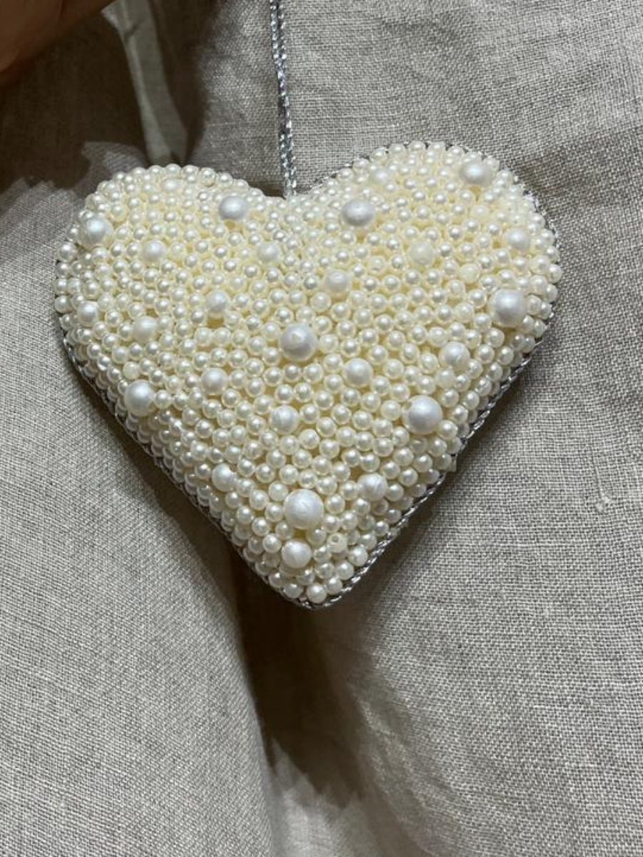 Pearl- Embellished Heart Hanging Decor