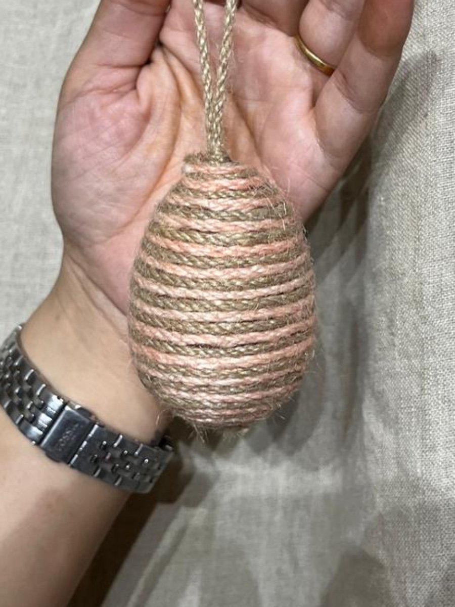(Set of 3) Two-Tone Jute & Twine Egg Hanging Decor