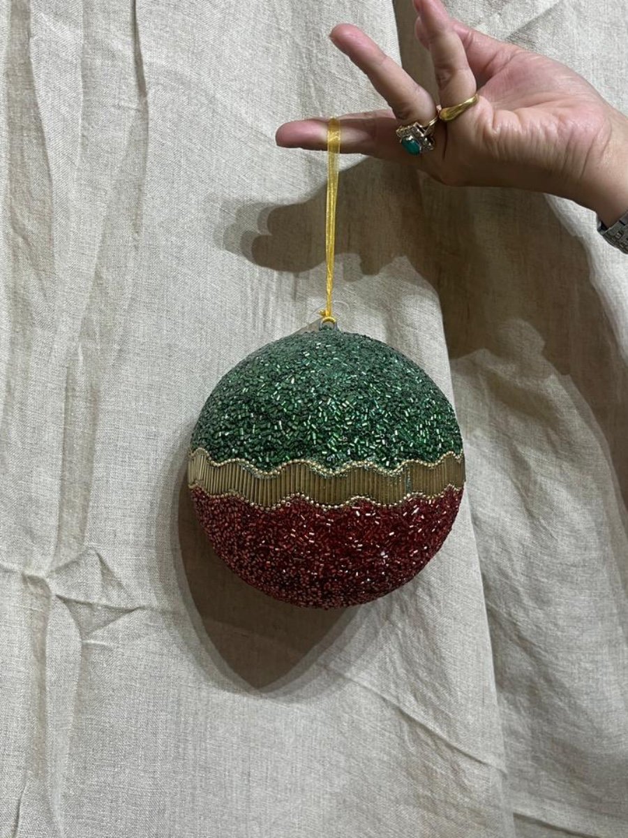 Hand-Beaded Tri-Color Bauble Hanging Decor photo 2