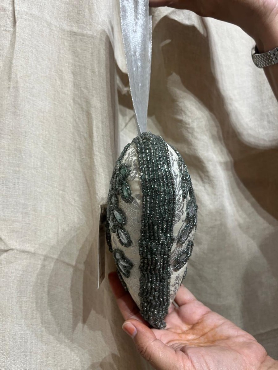 Silver Brocade & Crystal Floral Heart Hanging Decor photo 2