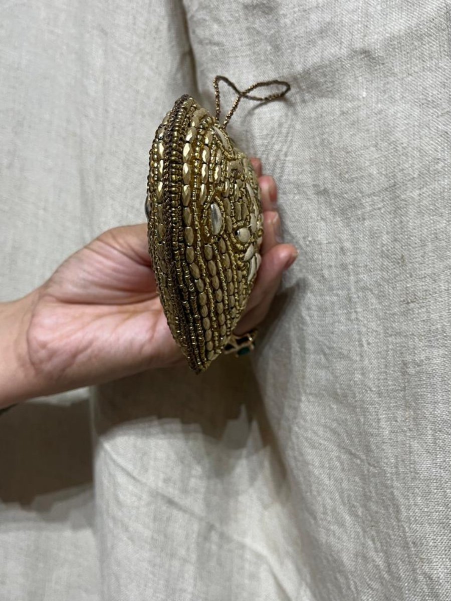 Antique Gold & Bronze Beaded Heart Hanging Decor photo 2