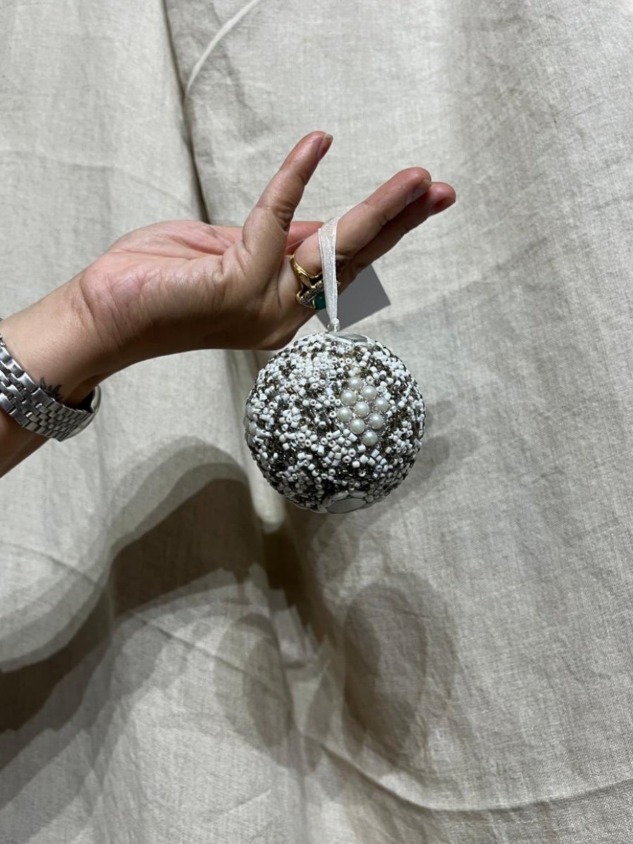Silver & Pearl Mosaic Hand-Beaded Bauble Decor photo 2