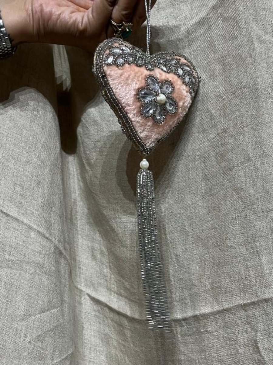 Blush Velvet & Crystal Floral Heart Hanging Decor photo 2