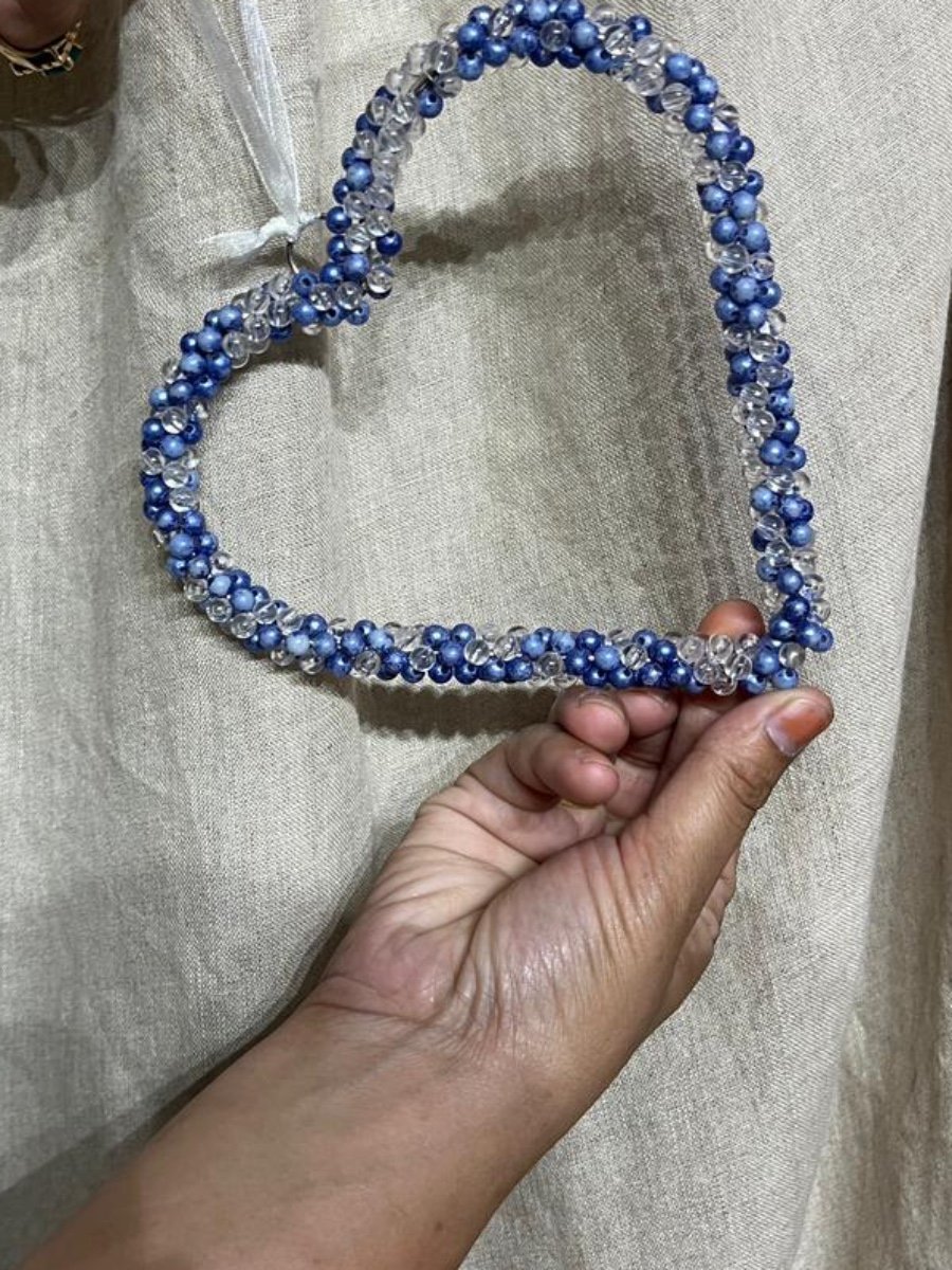 Periwinkle & Crystal Open Beaded Heart Hanging Decor photo 2