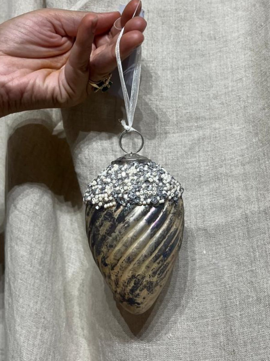 Vintage Mercury Glass & Beaded Cap Teardrop Hanging Decor photo 2