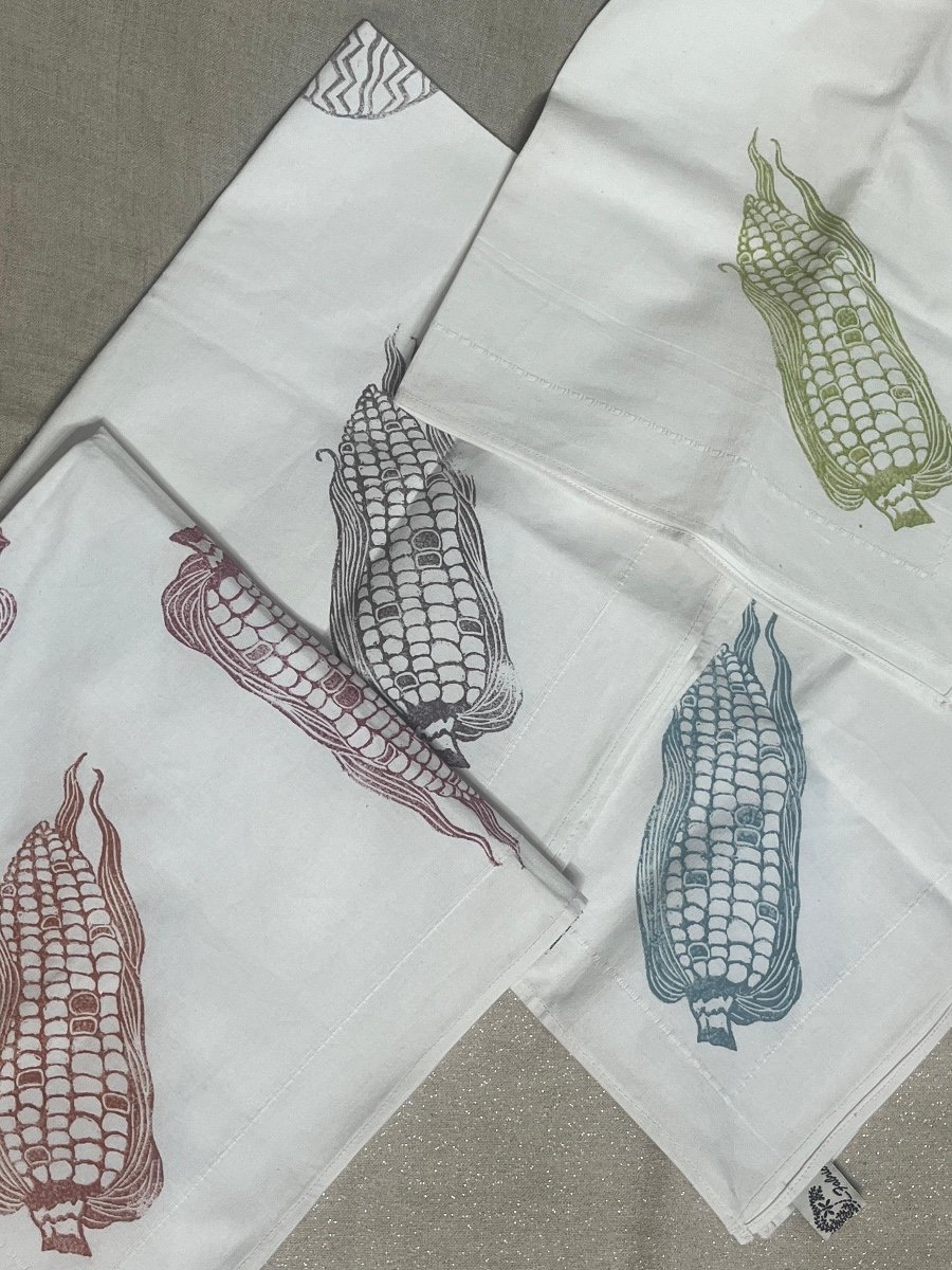 Tea Towels 100% Cotton Hand Lino-Printed (Large Set of 4) photo 2