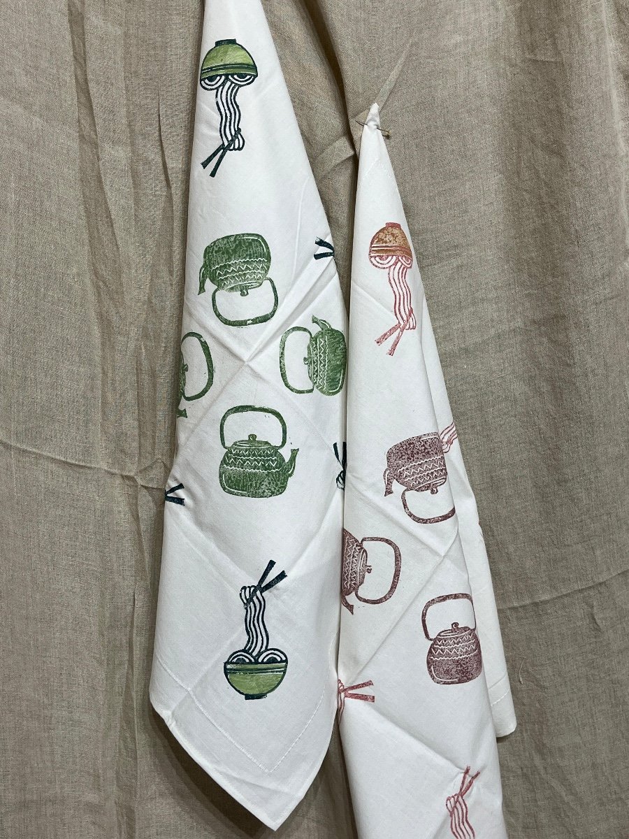 Tea Towels hand Lino-printed (set of 2)