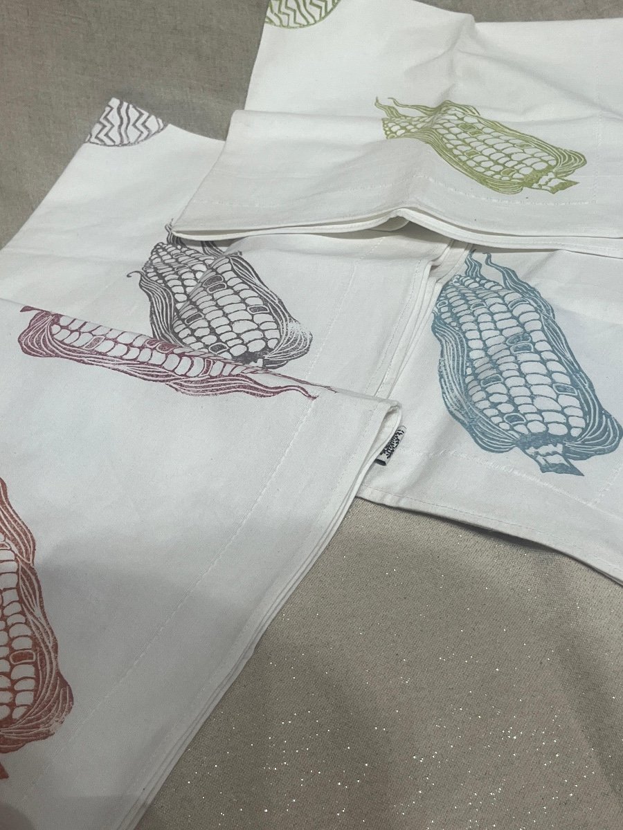 Tea Towels 100% Cotton Hand Lino-Printed (Large Set of 4) photo 3