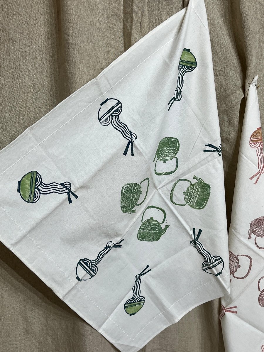 Tea Towels hand Lino-printed (set of 2) photo 2